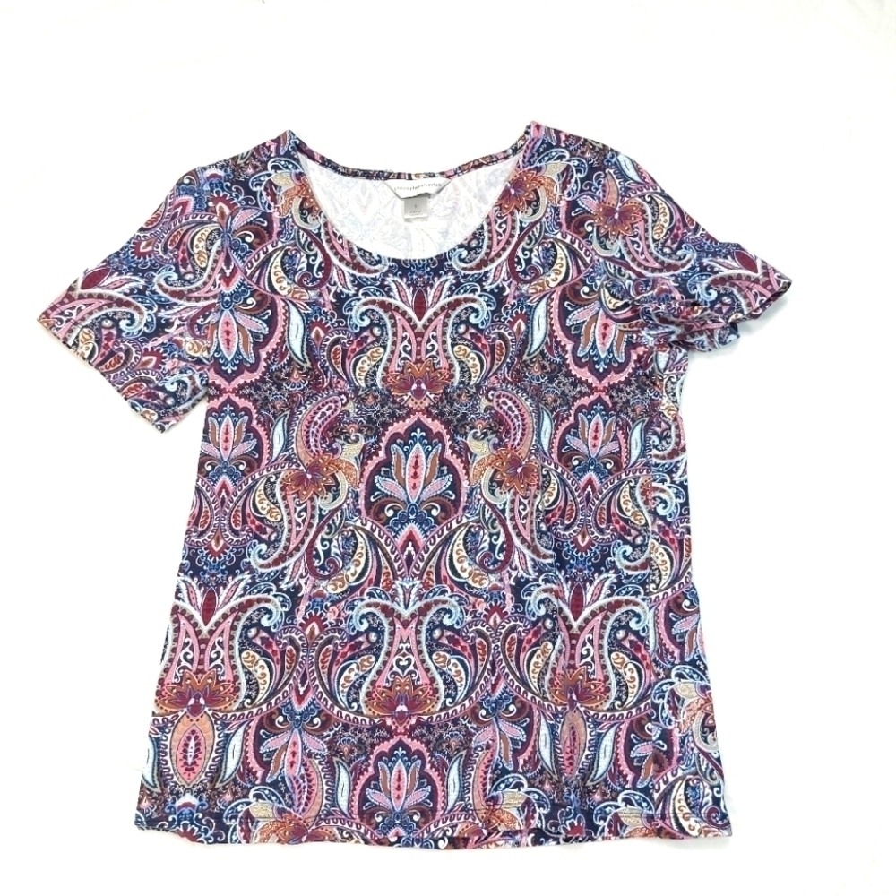 CHRISTOPHER AND BANKS WOMEN'S PAISLEY PRINT MULTICOLORED T-SHIRT SIZE SMALL